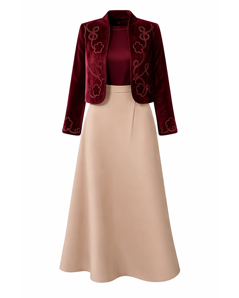 کت و دامن قرمز کرم زنانه