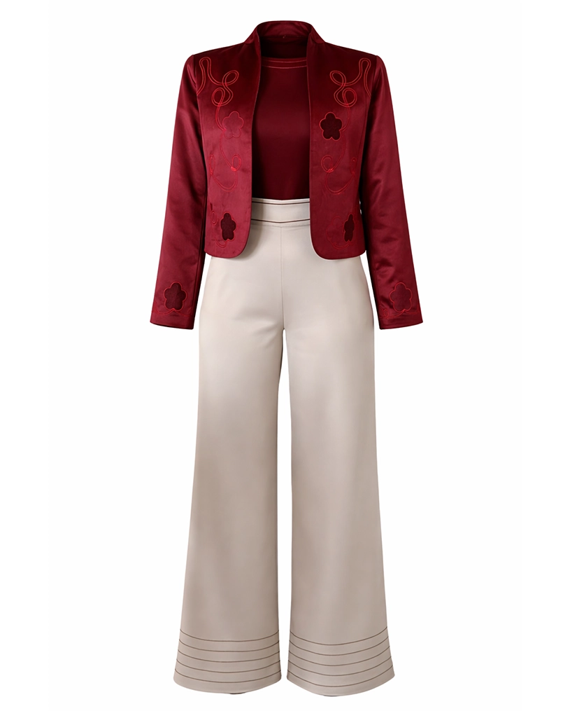 کت و شلوار سفید قرمز زنانه