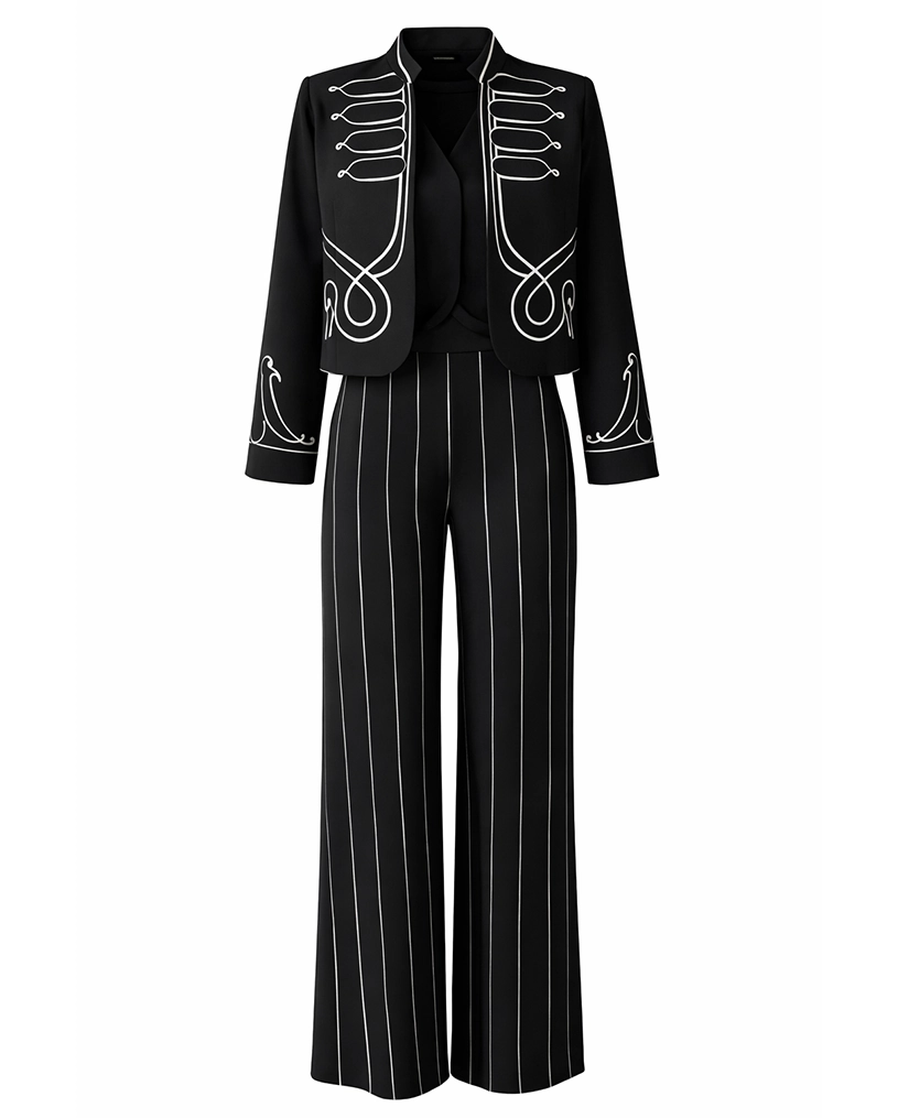 کت و شلوار مشکی شلوار راه راه